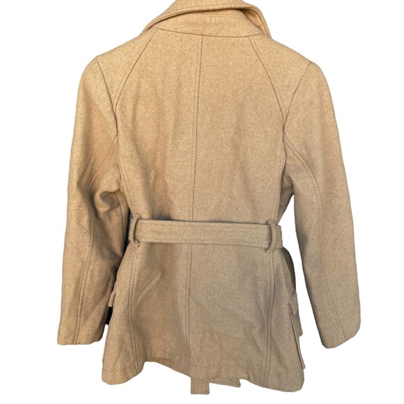 Old Navy Pea Coat Womens Extra Small XS Tan Button Up Belted Wool Blend Lined - Picture 2 of 11